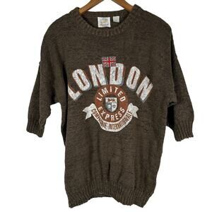 Vintage London Limited Express Graphic Knit Sweater Brown 1987 Edition Unisex